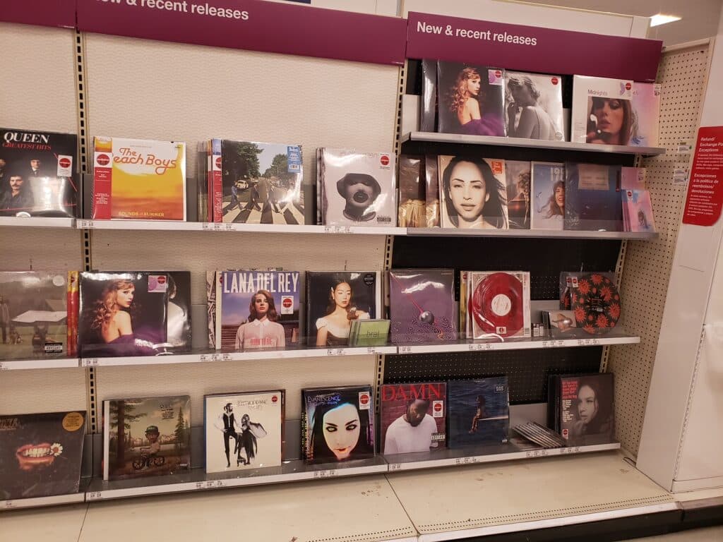 records on a shelf in Target